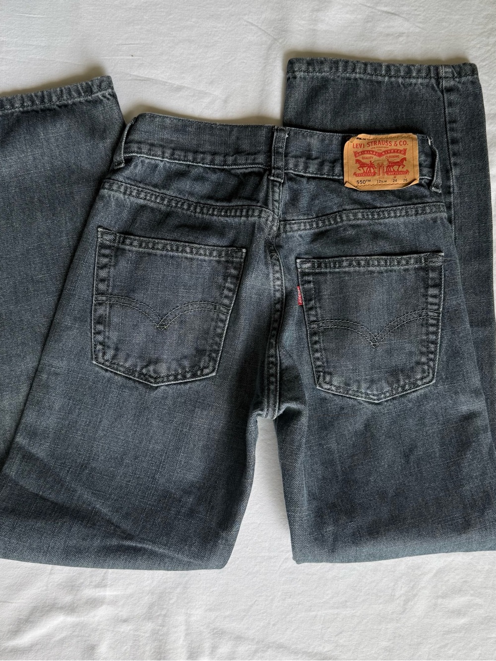 VTG‎ LEVI'S 550 Relaxed Fit 12 Slim Jeans Boy Washed Dark Grey 100% Cotton Denim